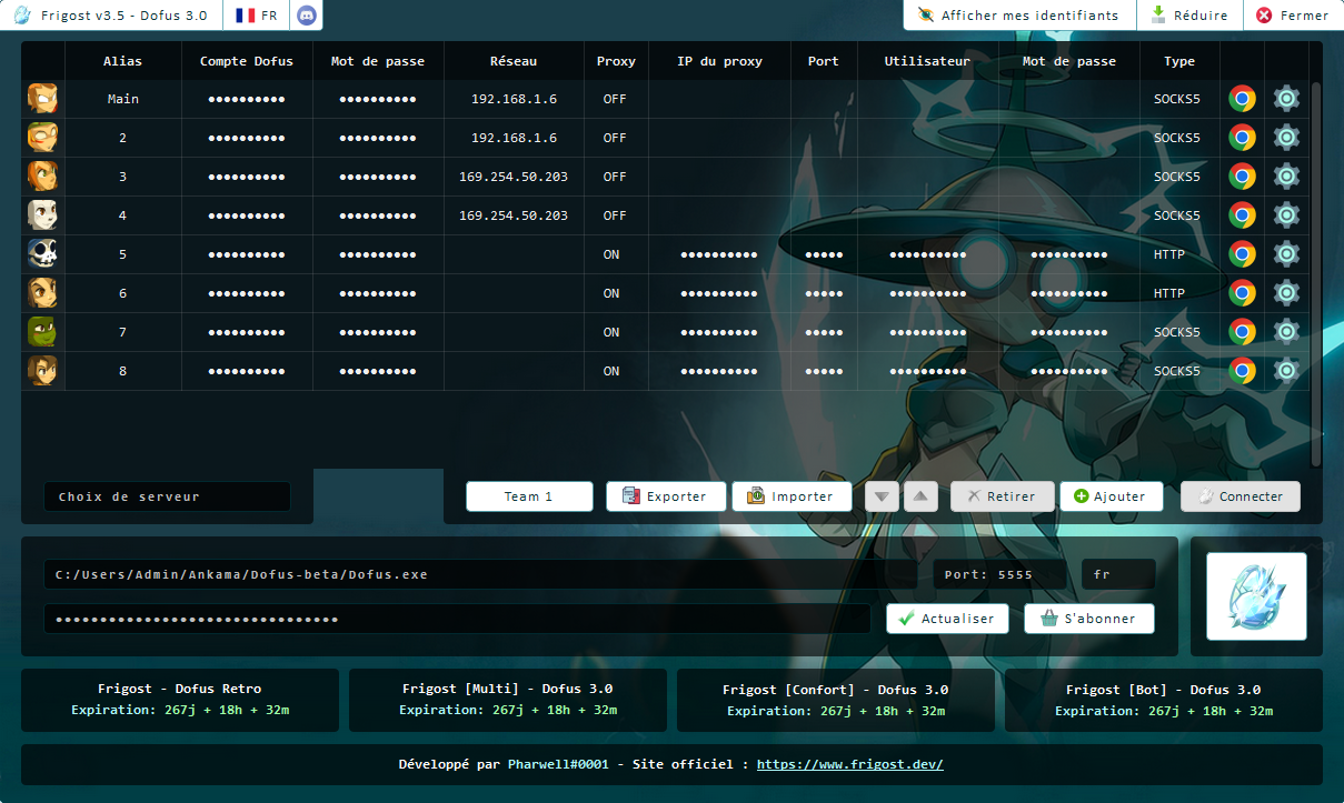 Aperçu interface Frigost Bot